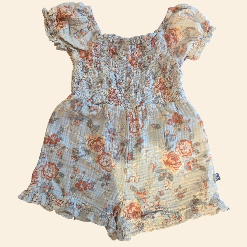 Modern Moments by Gerber Toddler Girls Floral Cotton Gauze Romper Blue 2T